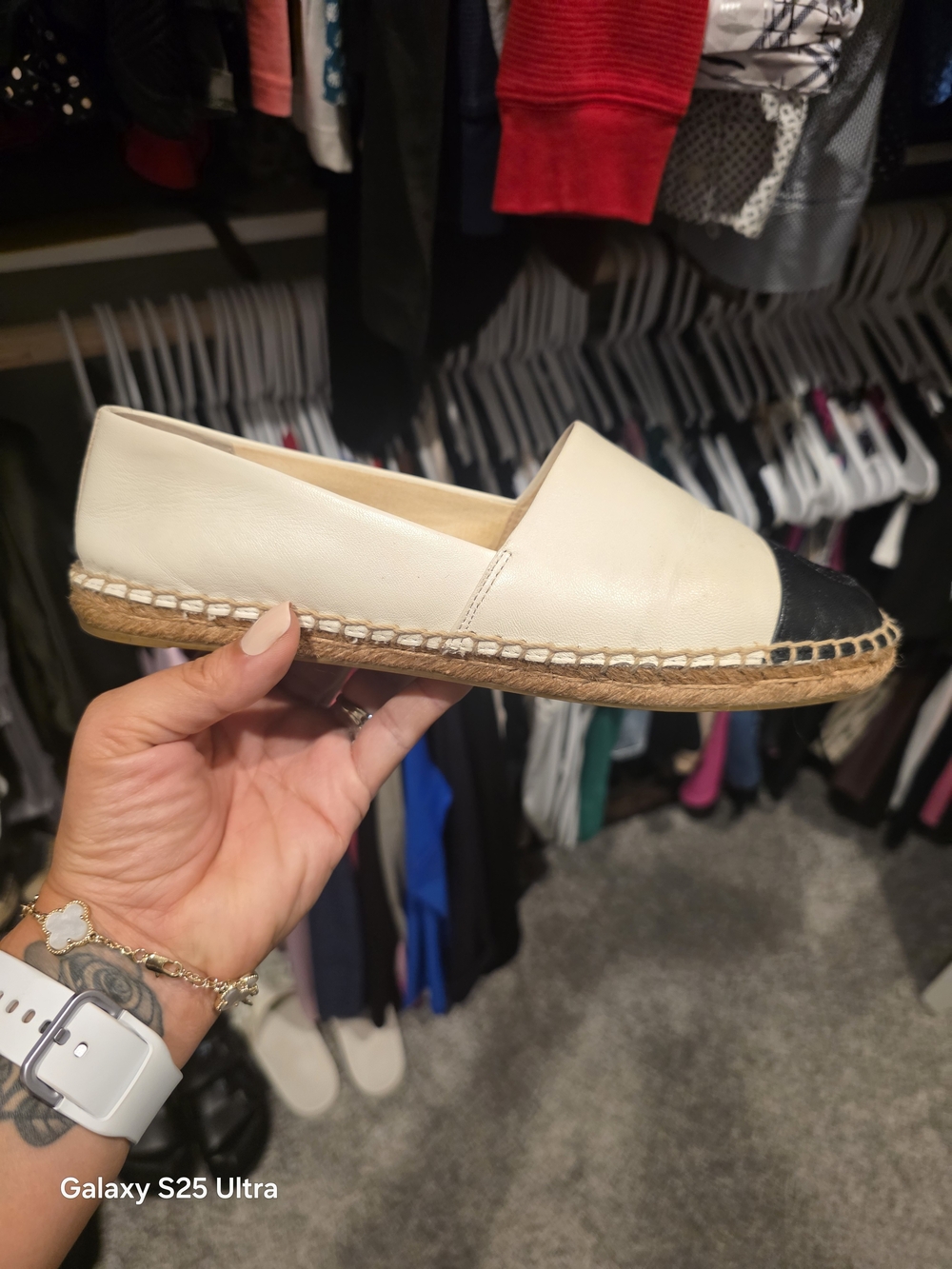 Tory Burch Two-Tone Leather Espadrille Flat — Cream and Black